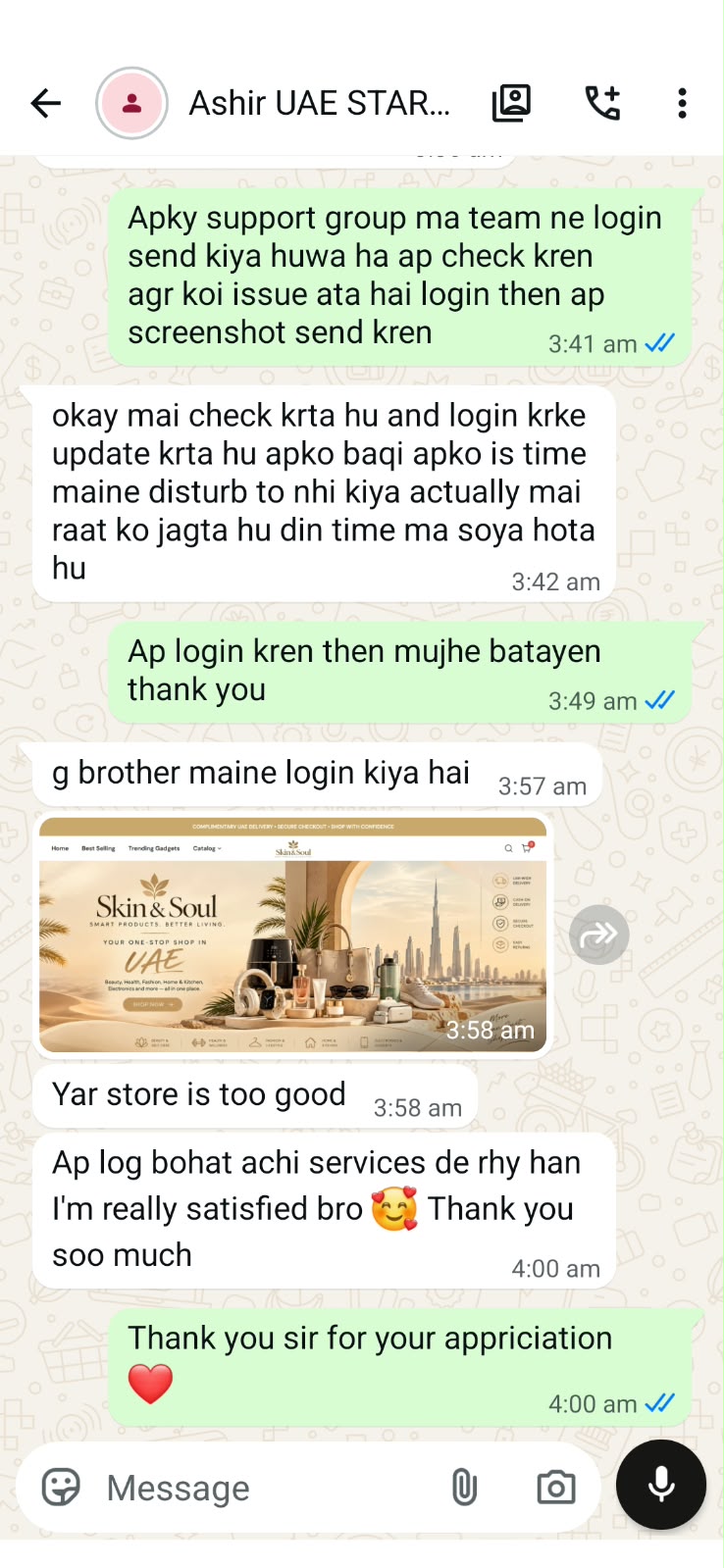 WhatsApp message from a Tellihub client: "I'm really satisfied bro. Thank you so much."